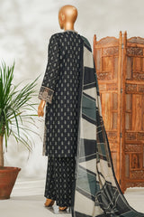 Bin Saeed Stitched 3 Piece Exclusive Emb Lawn Vol-02 Suit-NSM-2640 BLACK