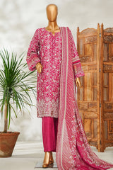 Bin Saeed Stitched 3 Piece Exclusive Emb Lawn Vol-02 Suit-NSM-2641 PINK