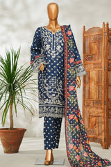 Bin Saeed Stitched 3 Piece Exclusive Emb Lawn Vol-02 Suit-NSM-2644 BLUE