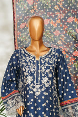 Bin Saeed Stitched 3 Piece Exclusive Emb Lawn Vol-02 Suit-NSM-2644 BLUE