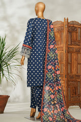 Bin Saeed Stitched 3 Piece Exclusive Emb Lawn Vol-02 Suit-NSM-2644 BLUE