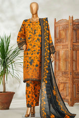 Bin Saeed Stitched 3 Piece Exclusive Emb Lawn Vol-02 Suit-NSM-2645 MUSTARD