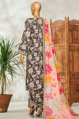 Bin Saeed Stitched 3 Piece Exclusive Emb Lawn Vol-02 Suit-NSM-2648 GRAY