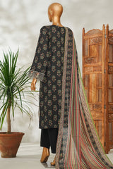 Bin Saeed Stitched 3 Piece Exclusive Emb Lawn Vol-02 Suit-NSM-2651 BLACK