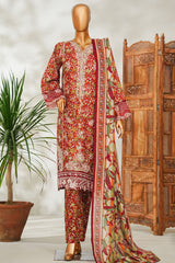 Bin Saeed Stitched 3 Piece Exclusive Emb Lawn Vol-02 Suit-NSM-2654 MAROON