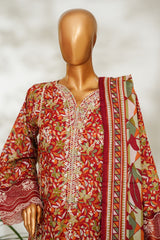 Bin Saeed Stitched 3 Piece Exclusive Emb Lawn Vol-02 Suit-NSM-2654 MAROON