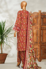 Bin Saeed Stitched 3 Piece Exclusive Emb Lawn Vol-02 Suit-NSM-2654 MAROON