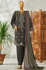 Bin Saeed Stitched 3 Piece Exclusive Emb Lawn Vol-02 Suit-NSM-2655 BLACK