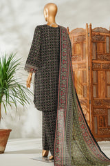 Bin Saeed Stitched 3 Piece Exclusive Emb Lawn Vol-02 Suit-NSM-2655 BLACK