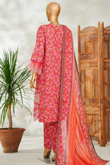 Bin Saeed Stitched 3 Piece Exclusive Emb Lawn Vol-02 Suit-NSM-2656 PINK