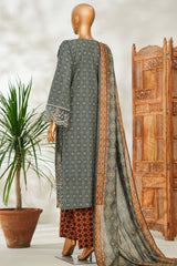 Bin Saeed Stitched 3 Piece Exclusive Emb Lawn Vol-02 Suit-NSM-2659 GRAY