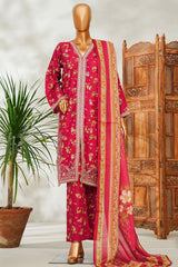 Bin Saeed Stitched 3 Piece Exclusive Emb Lawn Vol-02 Suit-NSM-2661 MAROON