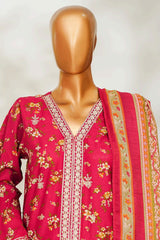 Bin Saeed Stitched 3 Piece Exclusive Emb Lawn Vol-02 Suit-NSM-2661 MAROON