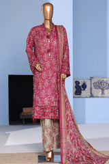 Bin Saeed Stitched 3 Piece Exclusive Emb Lawn Pintex Suit-NSM-2670 MAROON