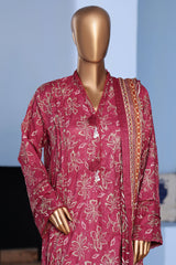 Bin Saeed Stitched 3 Piece Exclusive Emb Lawn Pintex Suit-NSM-2670 MAROON