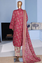 Bin Saeed Stitched 3 Piece Exclusive Emb Lawn Pintex Suit-NSM-2670 MAROON