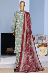 Bin Saeed Stitched 3 Piece Exclusive Emb Lawn Pintex Suit-NSM-2693 GREEN