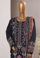 Bin Saeed Stitched 3 Piece Luxury Emb Plain Cotton With Emb Dupatta Vol-01 Suit-NSM-2583 BLUE