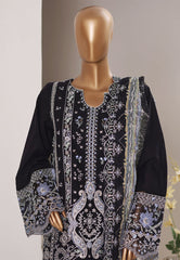 Bin Saeed Stitched 3 Piece Luxury Emb Plain Cotton With Emb Dupatta Vol-01 Suit-NSM-2585 BLACK