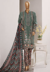 Bin Saeed Stitched 3 Piece Luxury Emb Plain Cotton With Emb Dupatta Vol-01 Suit-NSM-2588 GREEN
