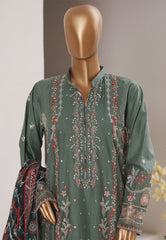 Bin Saeed Stitched 3 Piece Luxury Emb Plain Cotton With Emb Dupatta Vol-01 Suit-NSM-2588 GREEN