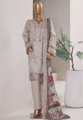 Bin Saeed Stitched 3 Piece Luxury Emb Plain Cotton With Emb Dupatta Vol-01 Suit-NSM-2589 GRAY