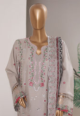 Bin Saeed Stitched 3 Piece Luxury Emb Plain Cotton With Emb Dupatta Vol-01 Suit-NSM-2589 GRAY