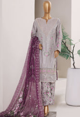 Bin Saeed Stitched 3 Piece Luxury Emb Plain Cotton With Emb Dupatta Vol-01 Suit-NSM-2591 GRAY