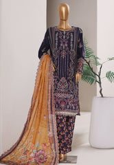 Bin Saeed Stitched 3 Piece Luxury Emb Plain Cotton With Emb Dupatta Vol-01 Suit-NSM-2592 BLUE