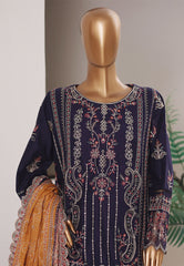Bin Saeed Stitched 3 Piece Luxury Emb Plain Cotton With Emb Dupatta Vol-01 Suit-NSM-2592 BLUE