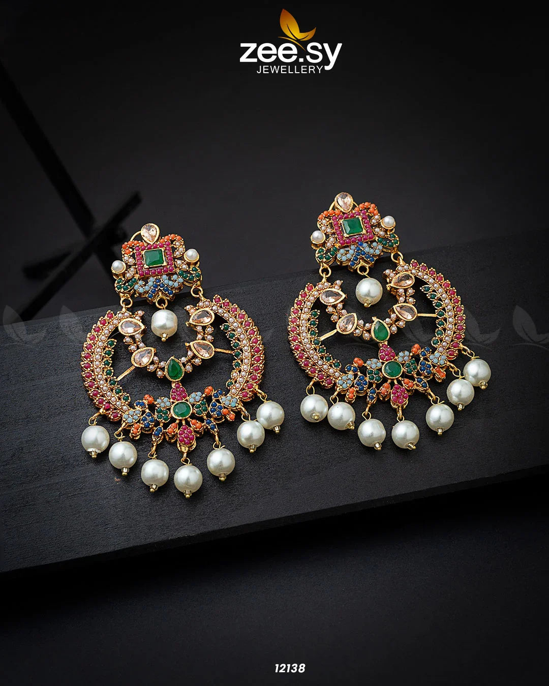 Naurattan Chandbali Earrings Green - Zeesy Jewellery