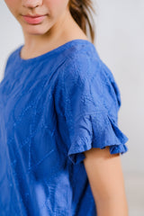 Sprinkles Stitched 1 Piece Summer Shirts Kids Collection'2025-Navy Blue Diamond Textured Top