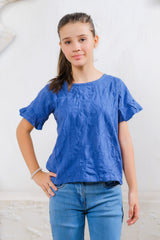 Sprinkles Stitched 1 Piece Summer Shirts Kids Collection'2025-Navy Blue Diamond Textured Top