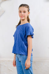 Sprinkles Stitched 1 Piece Summer Shirts Kids Collection'2025-Navy Blue Diamond Textured Top