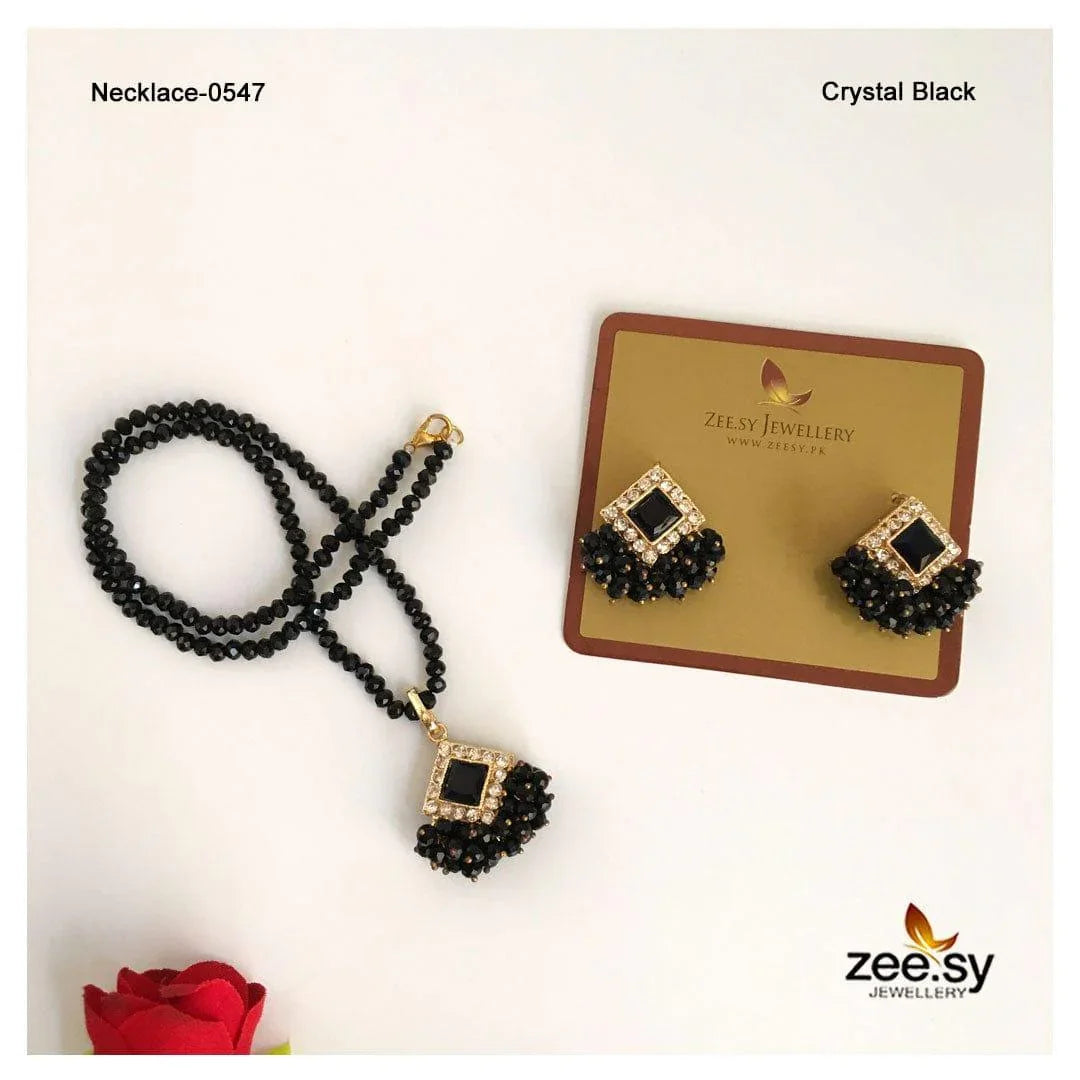 NECKLACE-0547 Crystal Black - Zeesy Jewellery