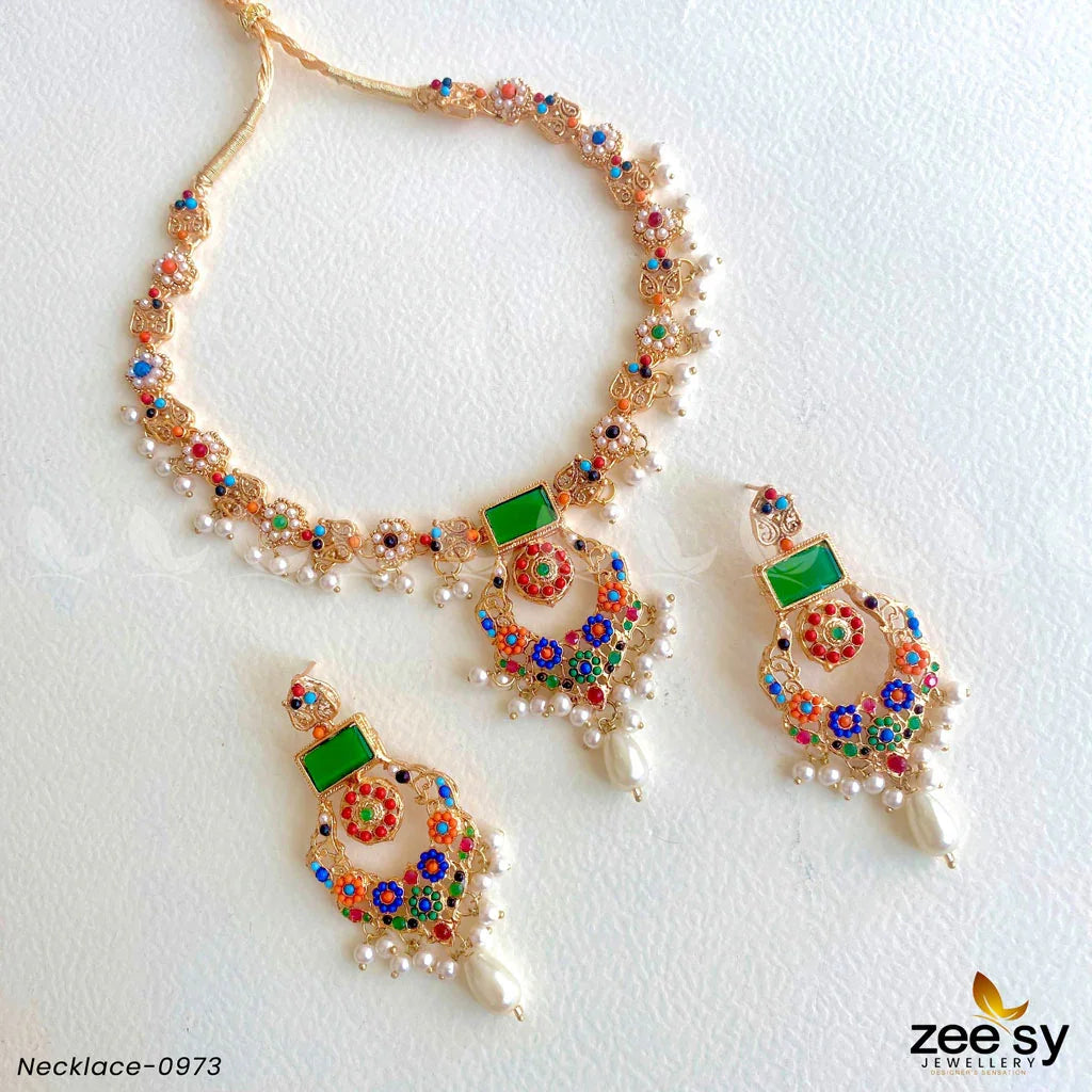 Necklace-0973 Green - Zeesy Jewellery