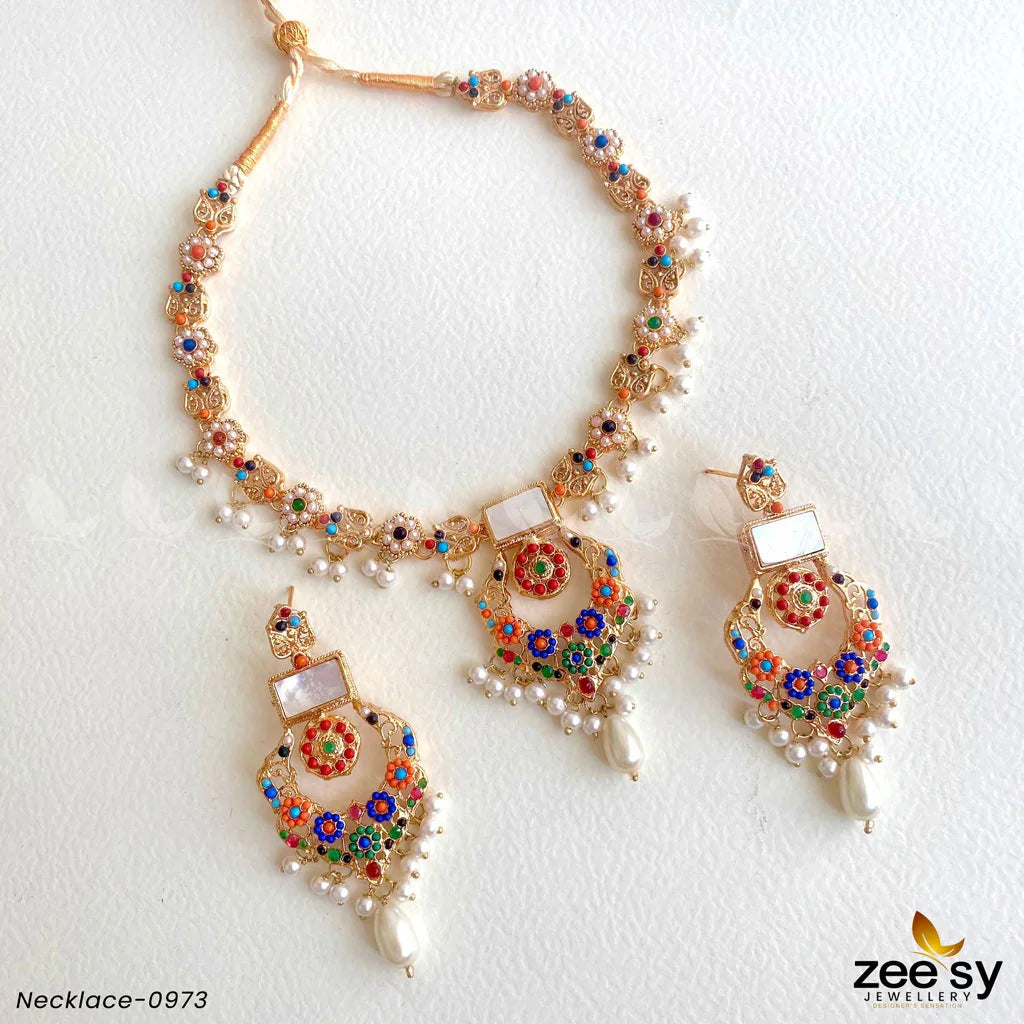 Necklace-0973 White - Zeesy Jewellery