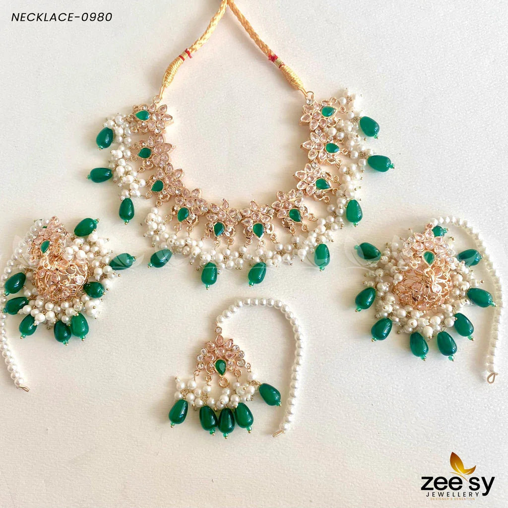 Necklace-0980 Green - Zeesy Jewellery