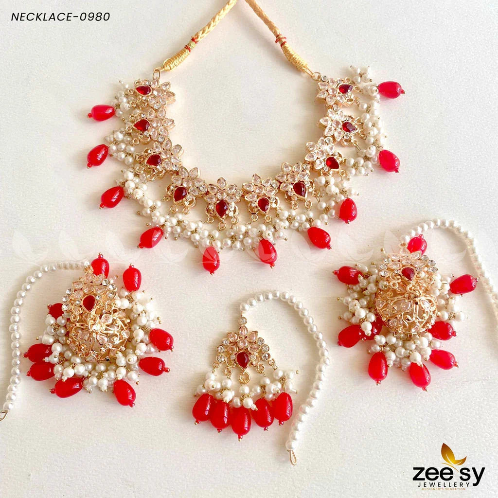 Necklace-0980 Red - Zeesy Jewellery
