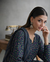 Ayla Studio Stitched 3 Piece Luxe Eid Jacquard Festive Lawn Suit-Neel Kamal