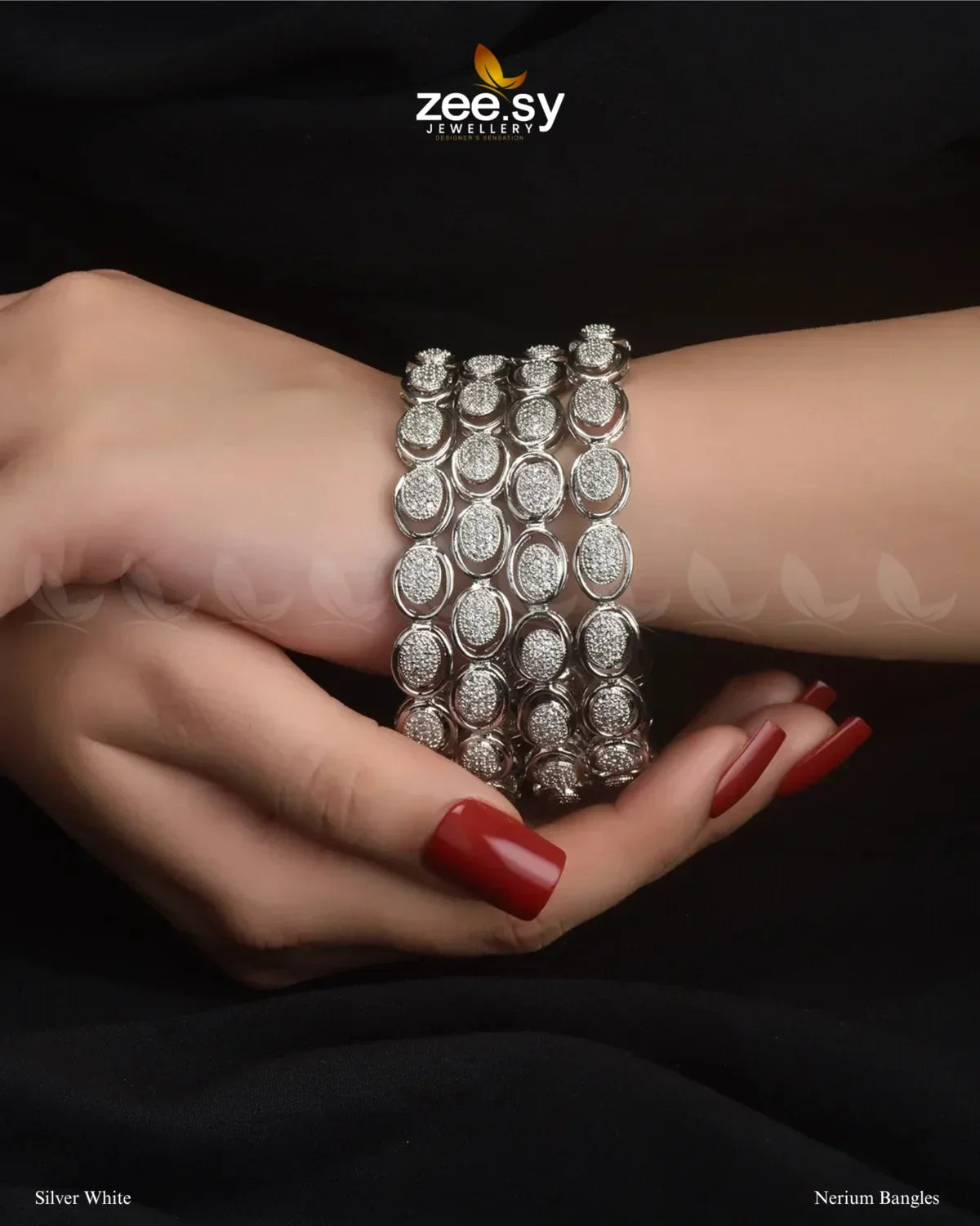 Nerium Bangles Silver White - Zeesy Jewellery