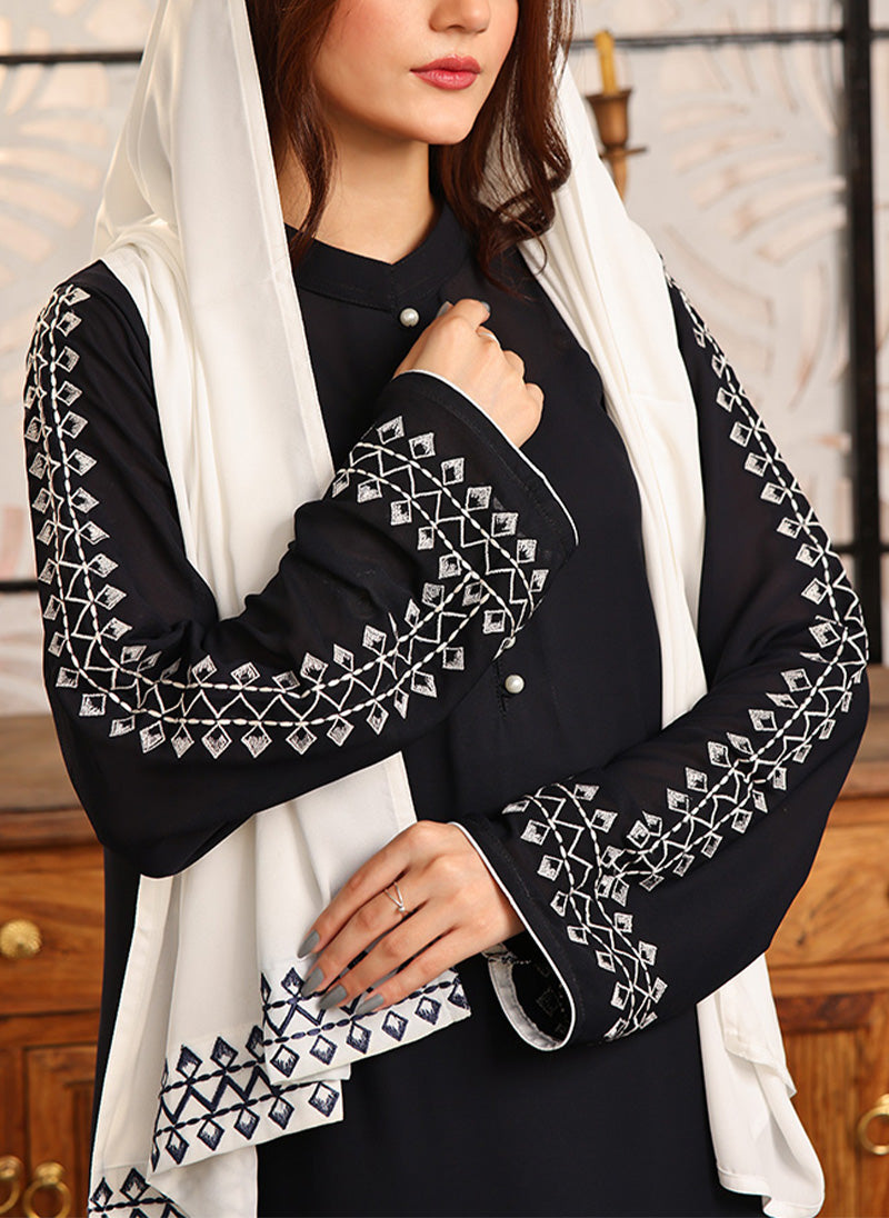 Hijab Ul Hareem Double Georgette Embroidered Abaya Black 0118-K-754