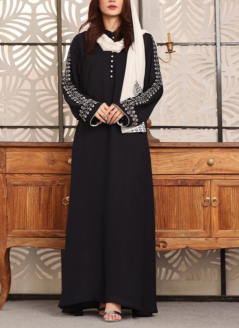 Hijab Ul Hareem Double Georgette Embroidered Abaya Black 0118-K-754