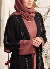 Hijab Ul Hareem Double Breast Stone Work Abaya Midnight Rose 0122-RC-739