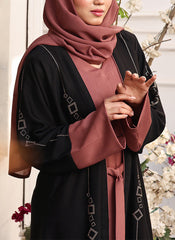 Hijab Ul Hareem Double Breast Stone Work Abaya Midnight Rose 0122-RC-739