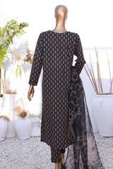 Hz Organic Unstitched 3 Piece Co Ords Printed Lawn Suit-OC-501