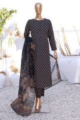 Hz Organic Unstitched 3 Piece Co Ords Printed Lawn Suit-OC-501