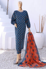 Hz Organic Unstitched 3 Piece Co Ords Printed Lawn Suit-OC-502
