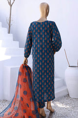 Hz Organic Unstitched 3 Piece Co Ords Printed Lawn Suit-OC-502