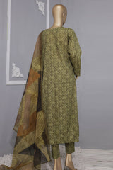 Hz Organic Unstitched 3 Piece Co Ords Printed Lawn Suit-OC-503